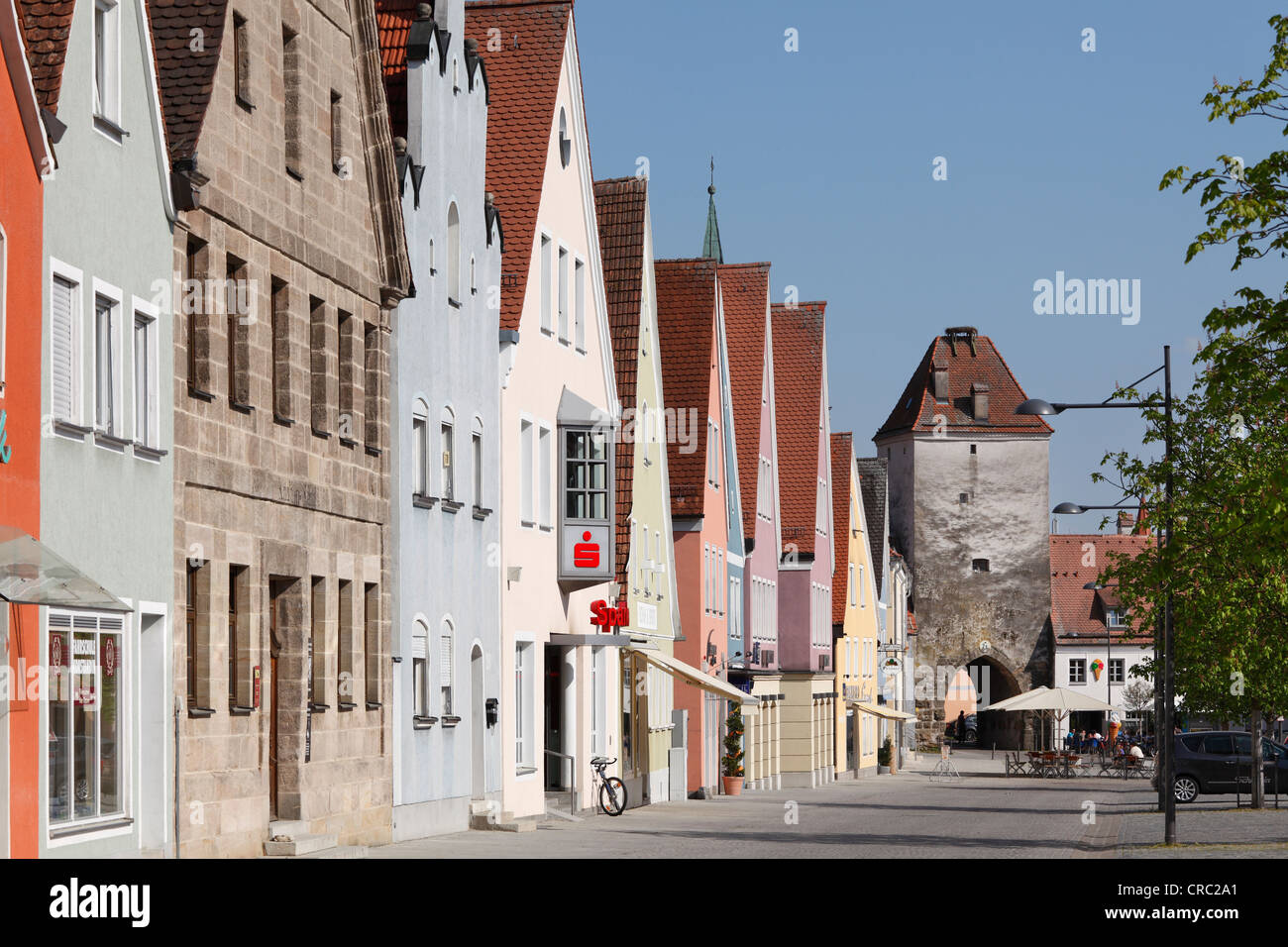 Market square and Unteres Tor, Freystadt, Upper Palatinate, Bavaria, Germany, Europe Stock Photo
