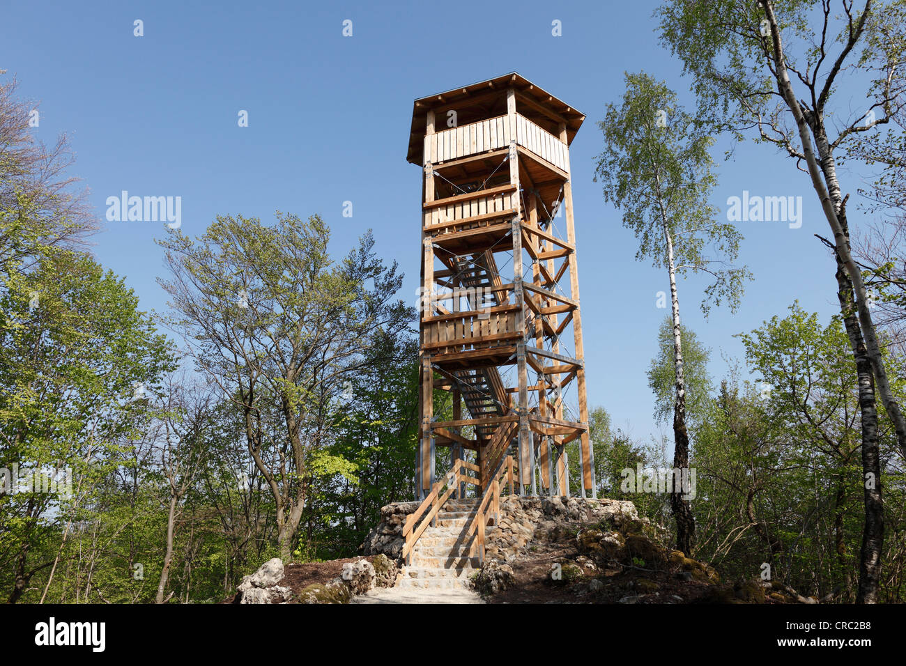 Hohes Kreuz observation tower at Muggendorf, Franconian Switzerland, Upper Franconia, Bavaria, Germany, Europe Stock Photo