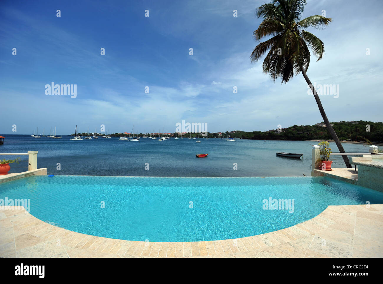 View from a luxury villa swimming pool looking across Prickly Bay, L