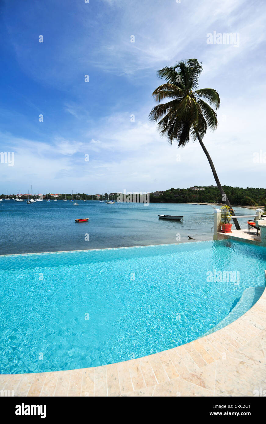 View from a luxury villa swimming pool looking across Prickly Bay, L
