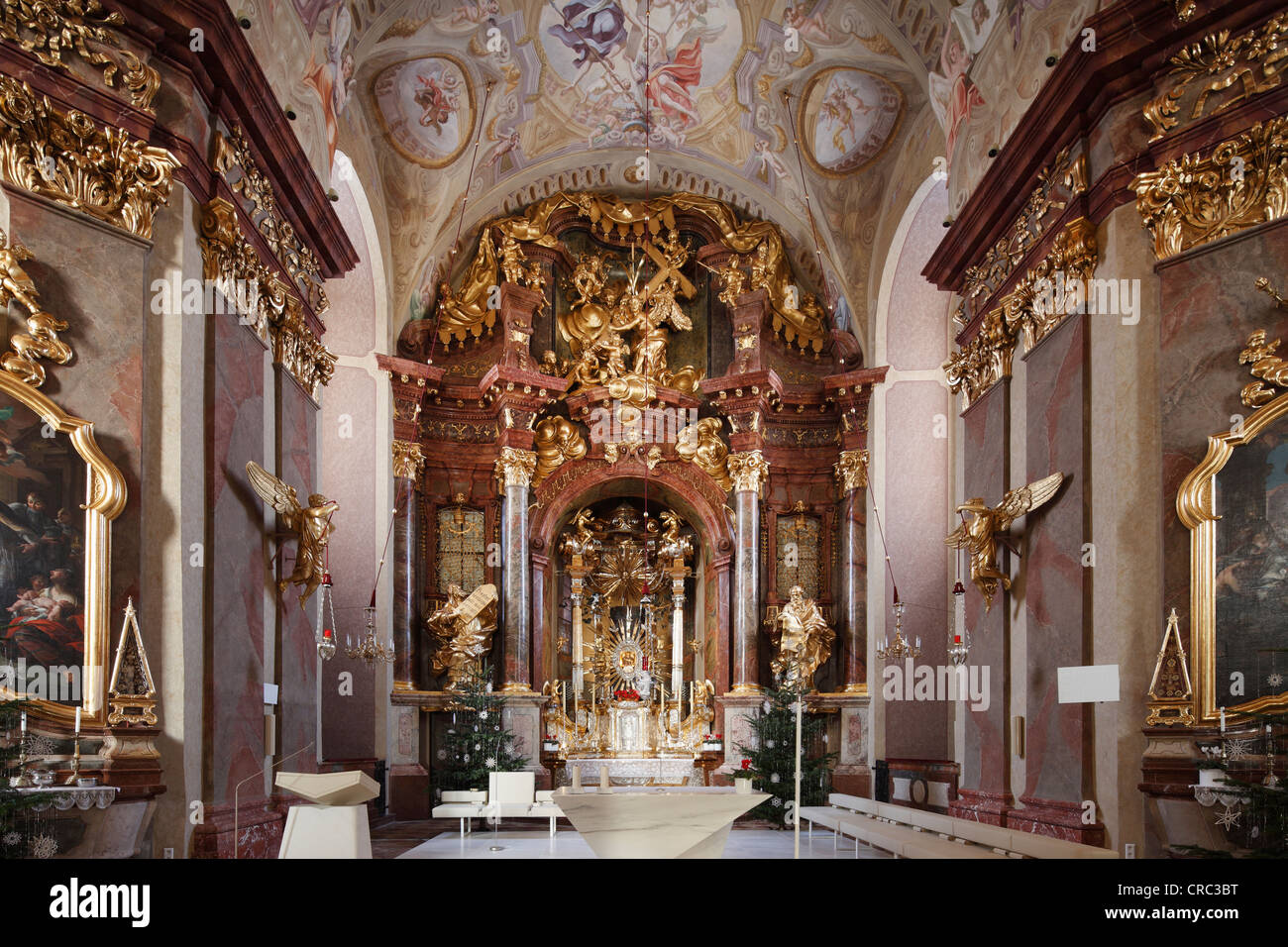Interior with the high altar by Joseph Matthias Goetz, Pilgrimage Church of Maria Taferl, baroque basilica, Nibelungengau Stock Photo