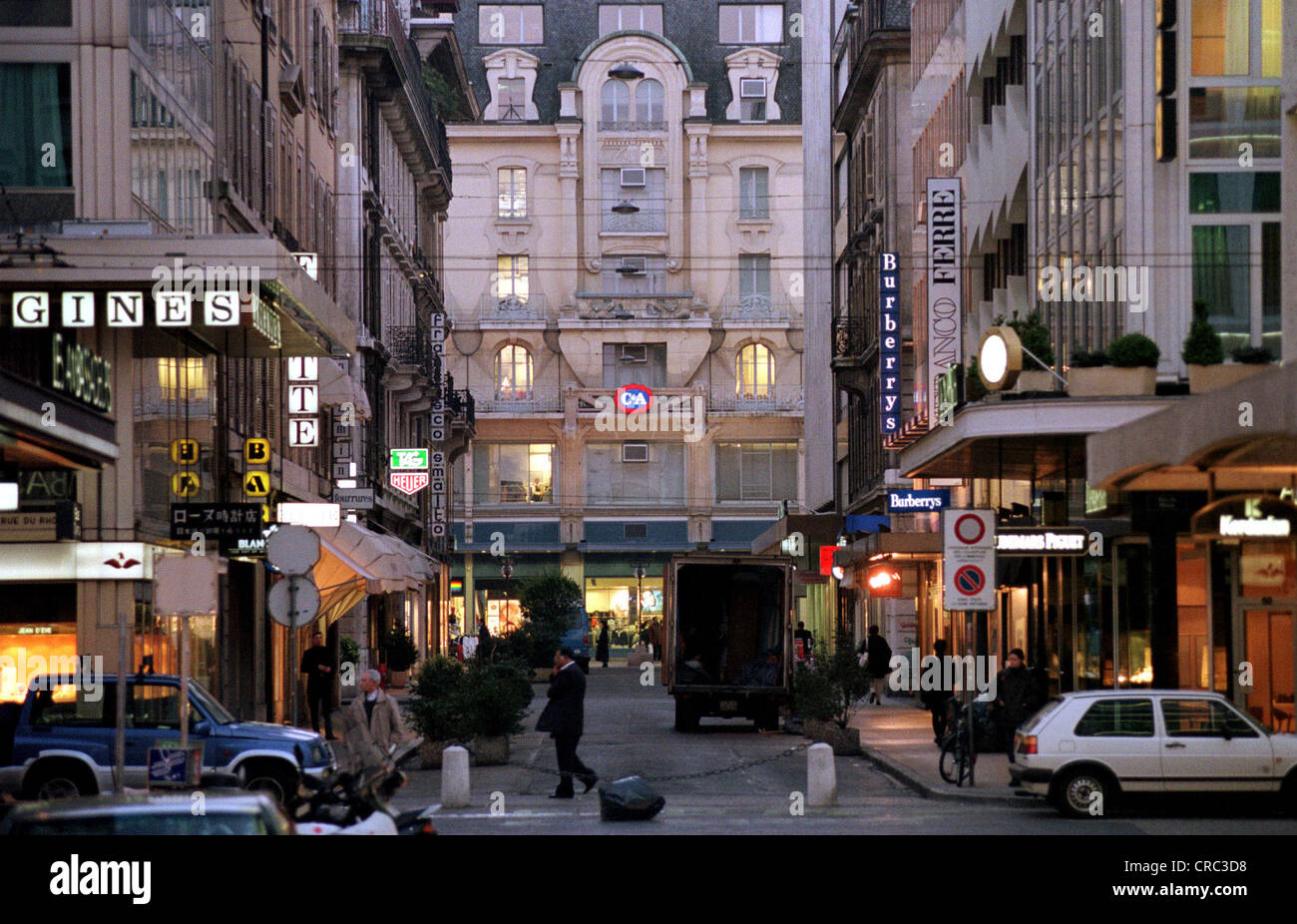 Geneva city center with shops and boutiques, Switzerland Stock Photo