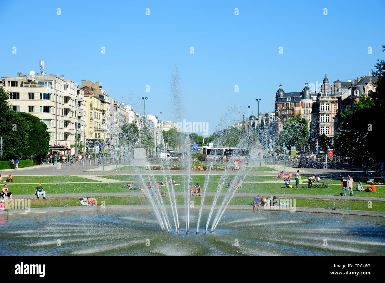 Fountain in Jubelpark, Parc du Cinquantenaire, Brussels, Belgium, Benelux, Europe Stock Photo