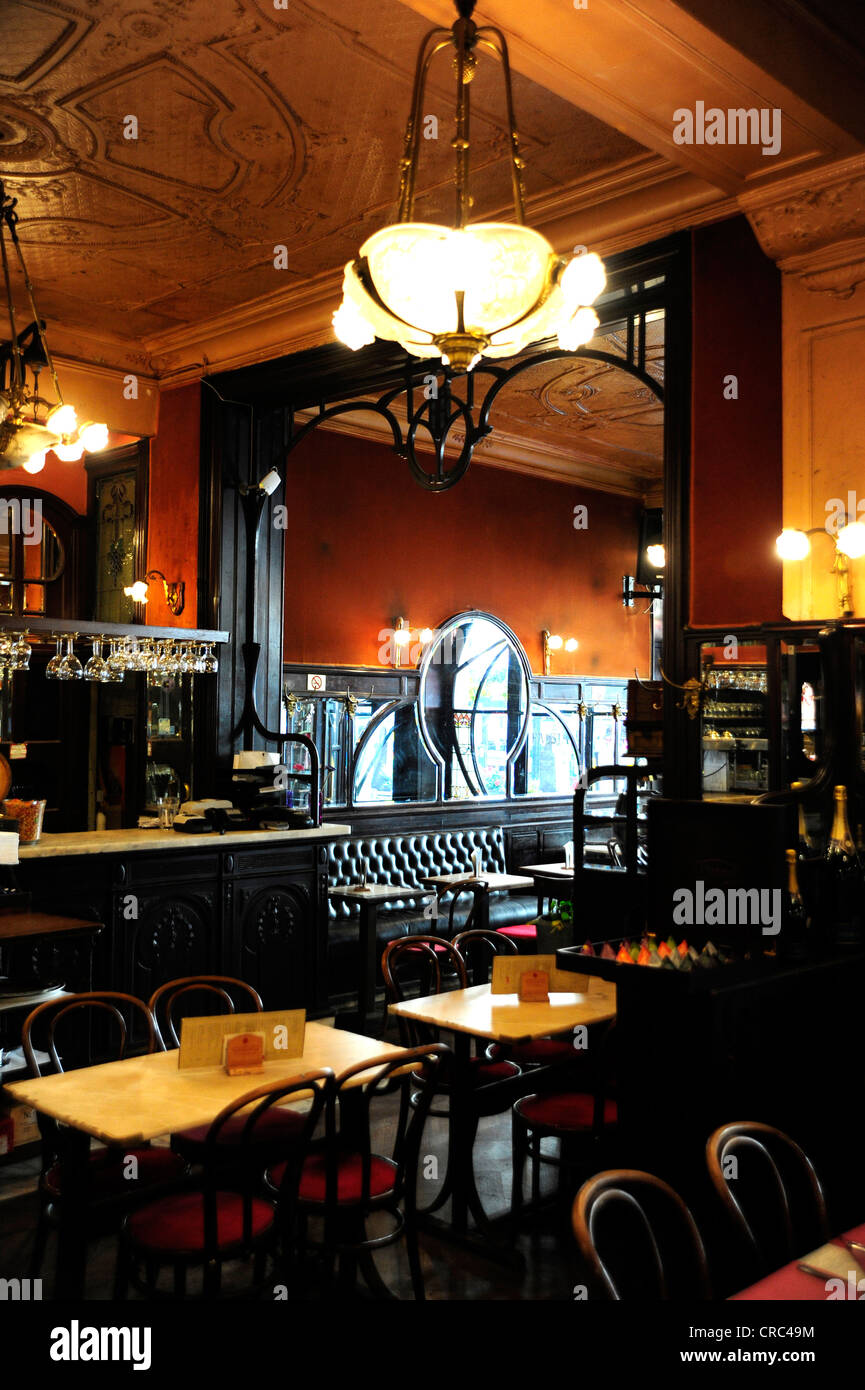 Art Nouveau cafe and restaurant Le Falstaff, interior decoration of the pub, city centre, Brussels, Belgium, Benelux Stock Photo