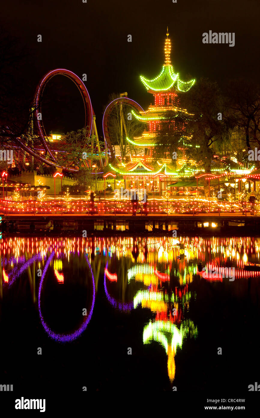 Tivoli by night, Copenhagen, Denmark, Europe Stock Photo - Alamy