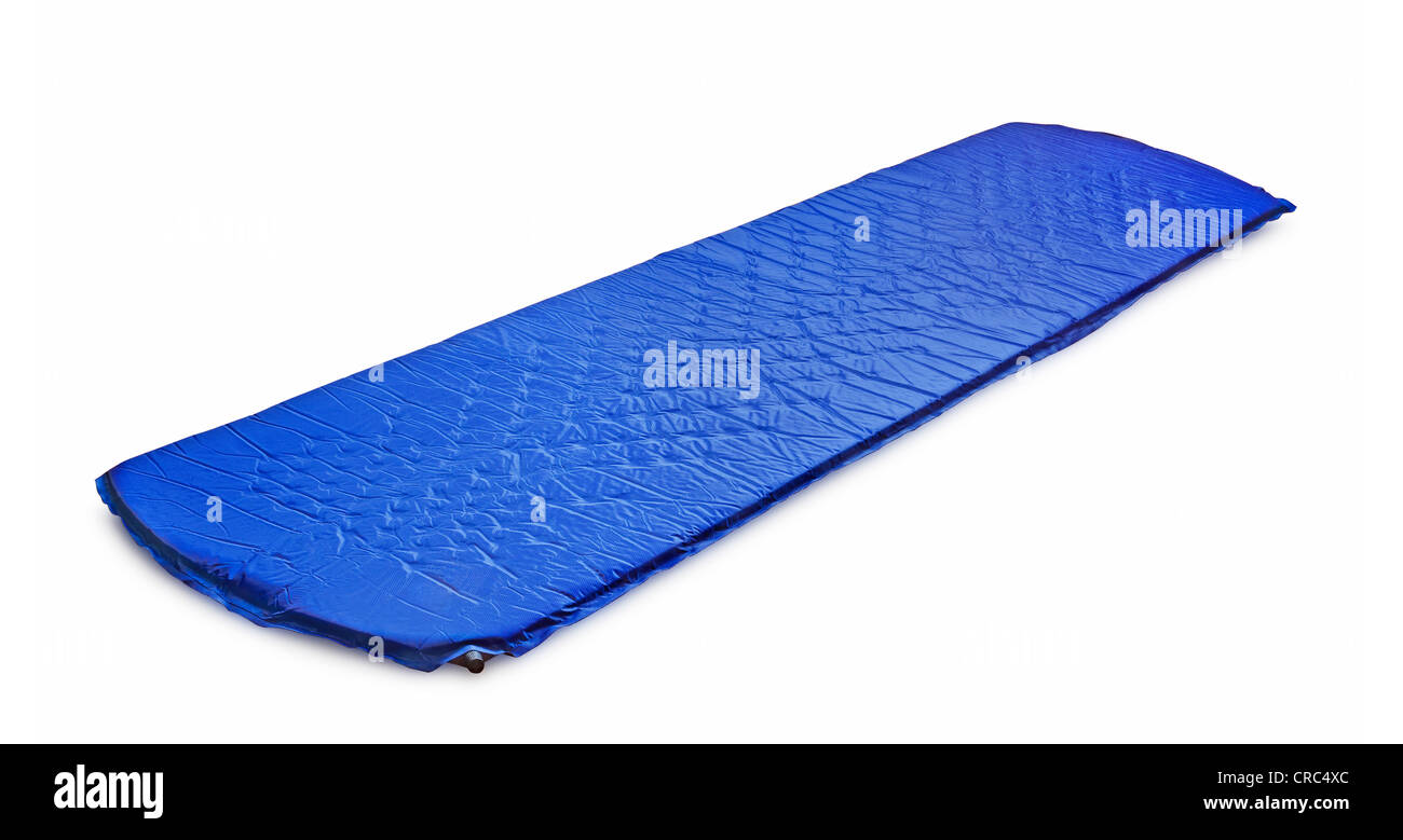 Blue light self-inflating travel sleep mat isolated on white Stock Photo