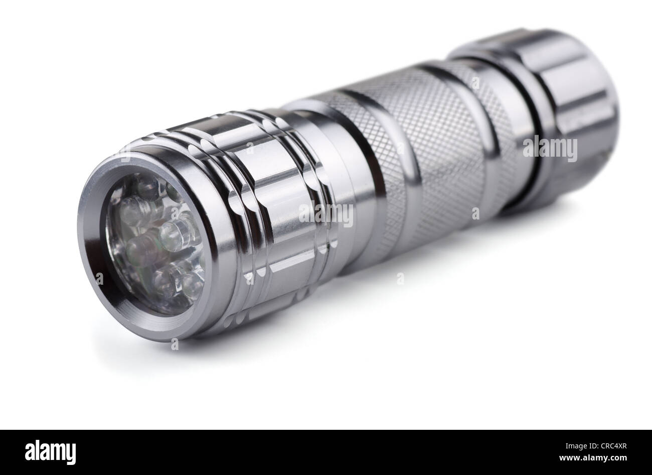 Pocket metal led flashlight isolated on white Stock Photo