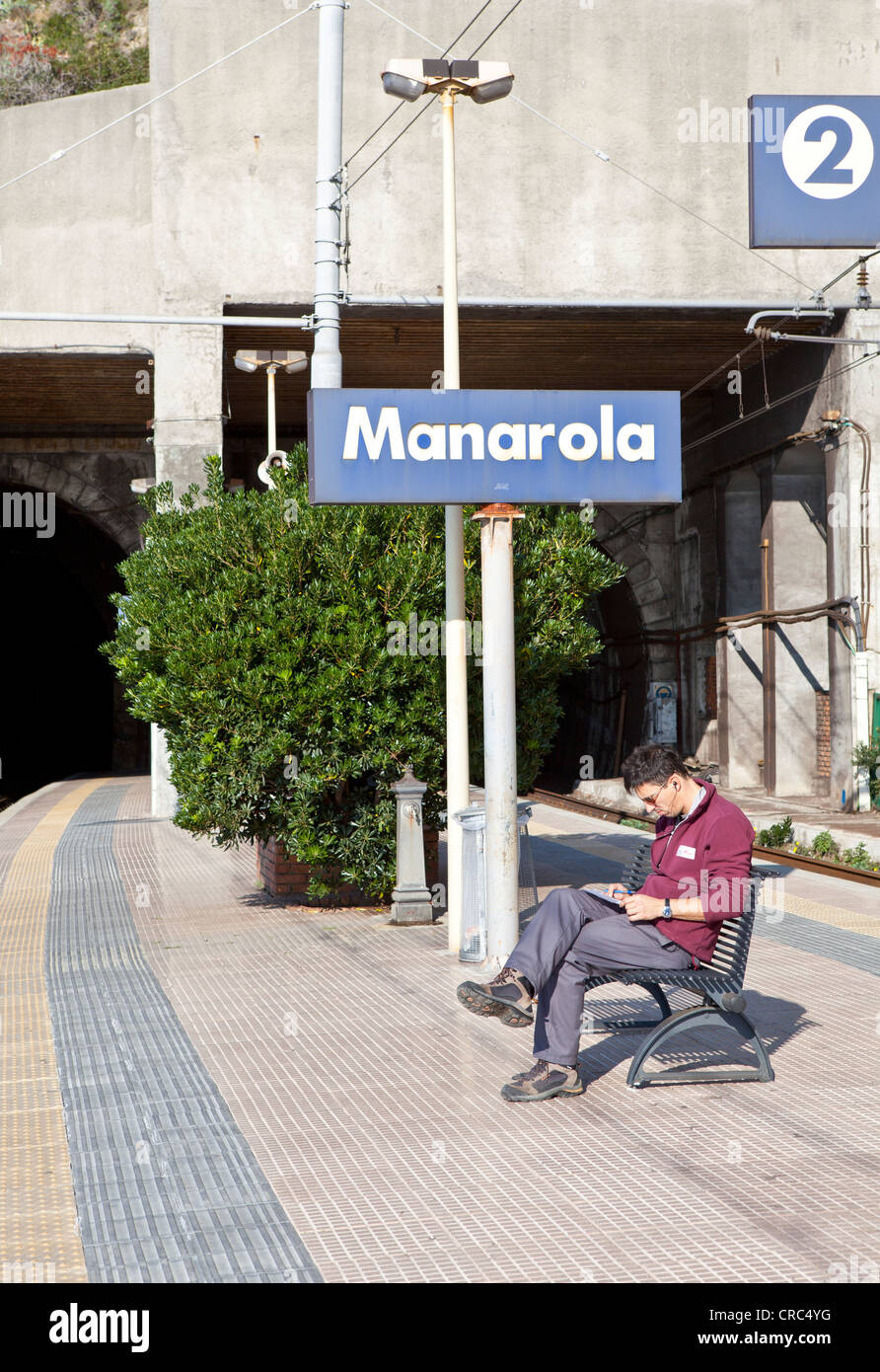 Manarola train station, Cinque Terre, Italy Stock Photo