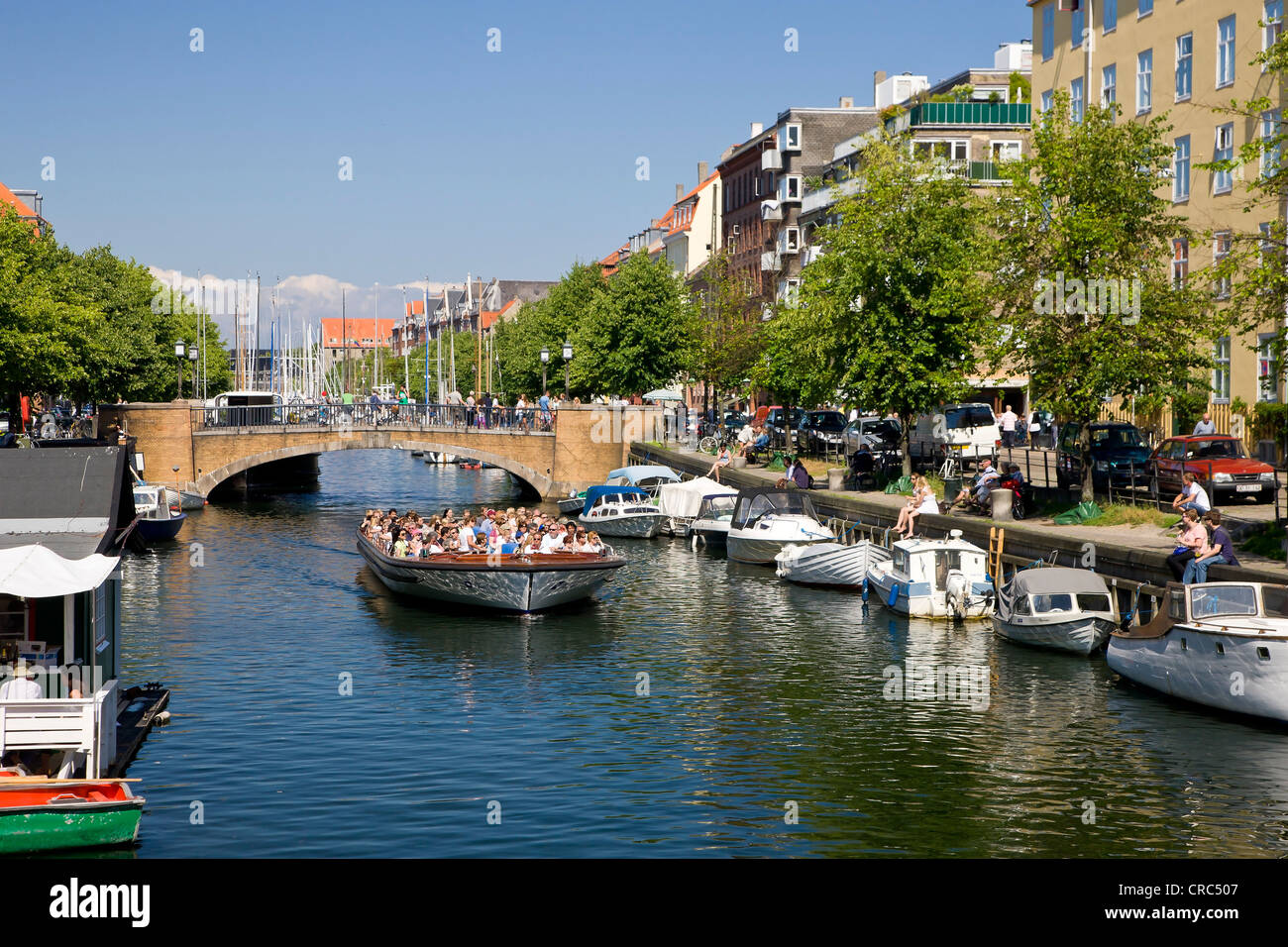 Tourboat in Christianshavns Canal, Copenhagen, Denmark, Europe Stock Photo