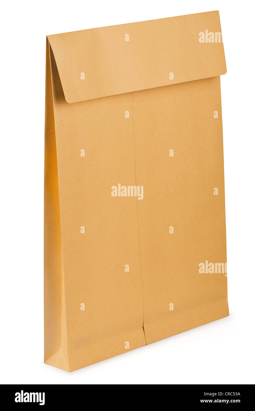 Blank paper documents bag isolated on white Stock Photo