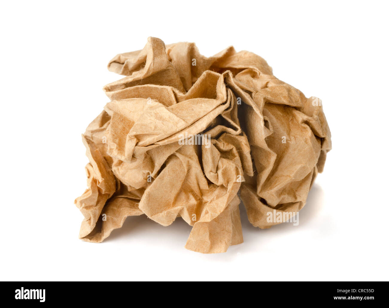 Brown crumpled wrapping recycled paper ball isolated on white Stock Photo