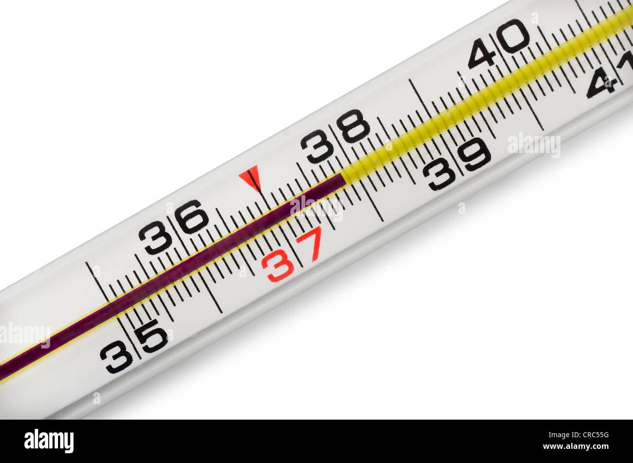 High fever on mercury thermometer Stock Photo