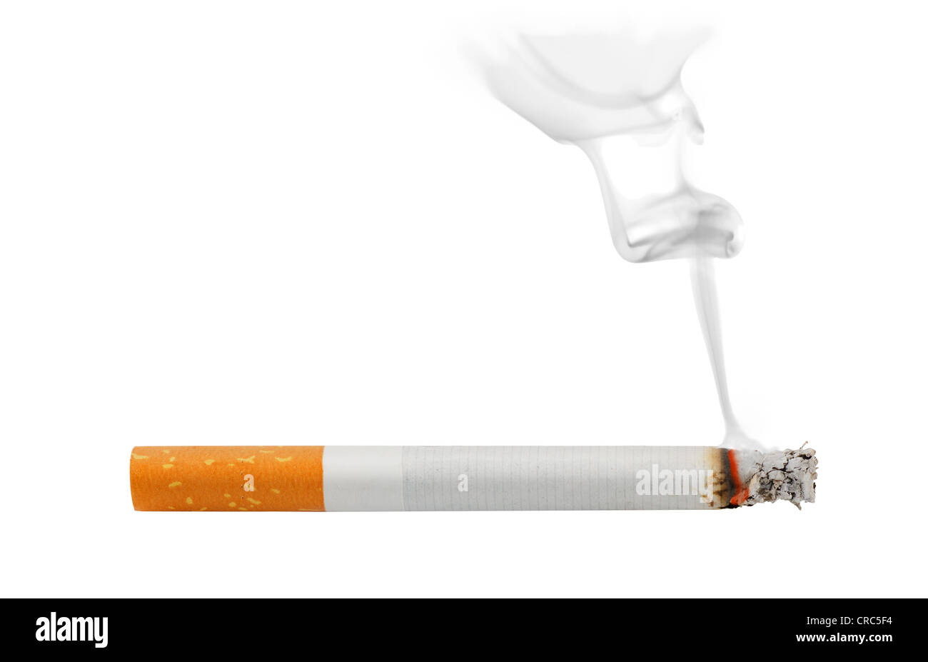 Smoking and burning cigarette isolated on white Stock Photo