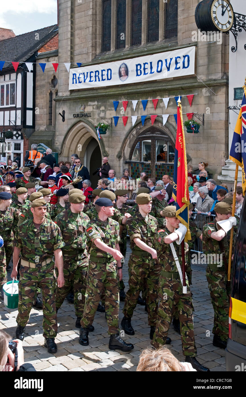 Army Cadet Force AFC Cadets in Bower procession Bore Street Lichfield Staffordshire  Jubilee Celebrations on 4th July 2012 Stock Photo