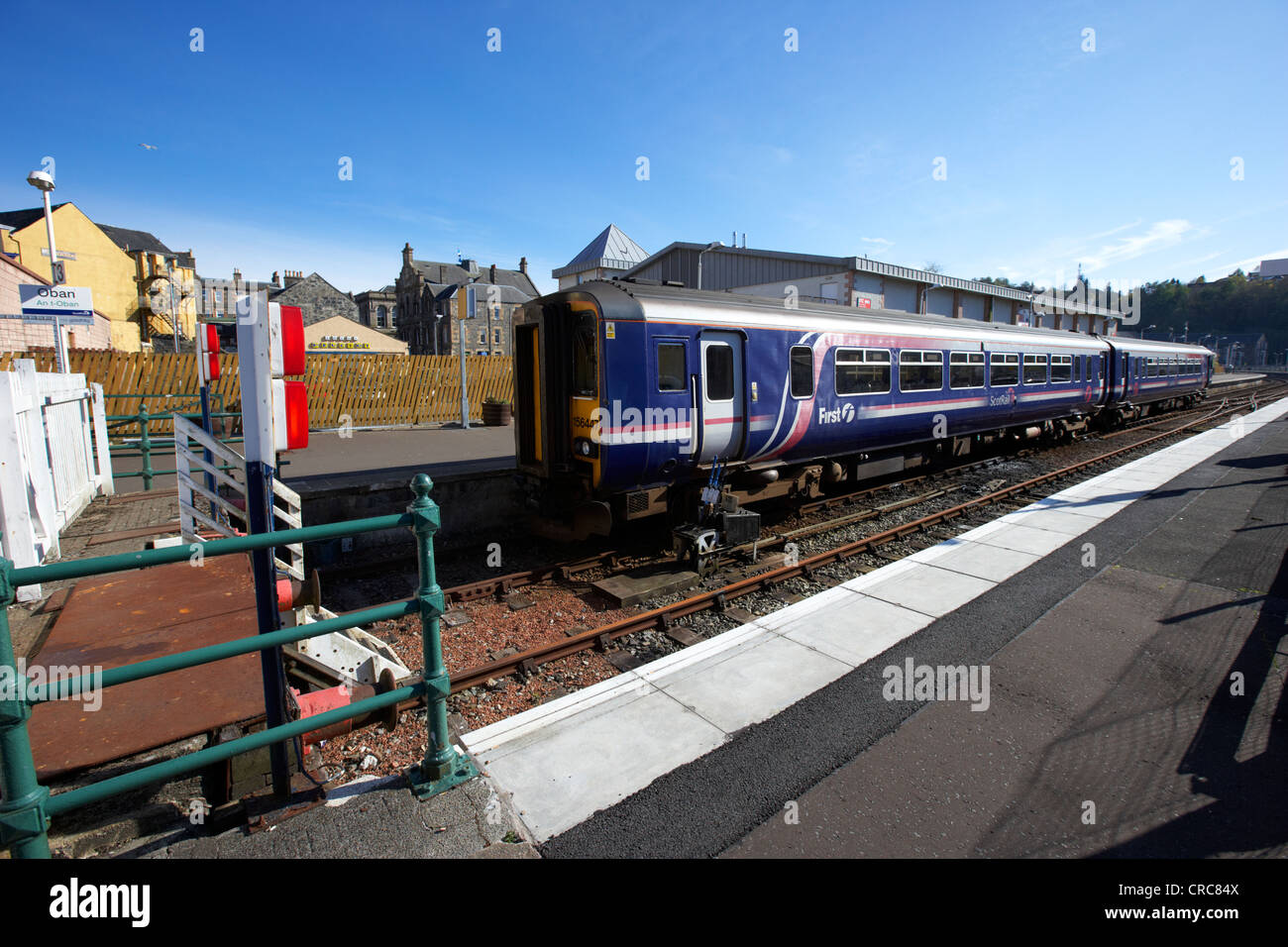 first scotland local diesel train in oban station scotland uk Stock Photo
