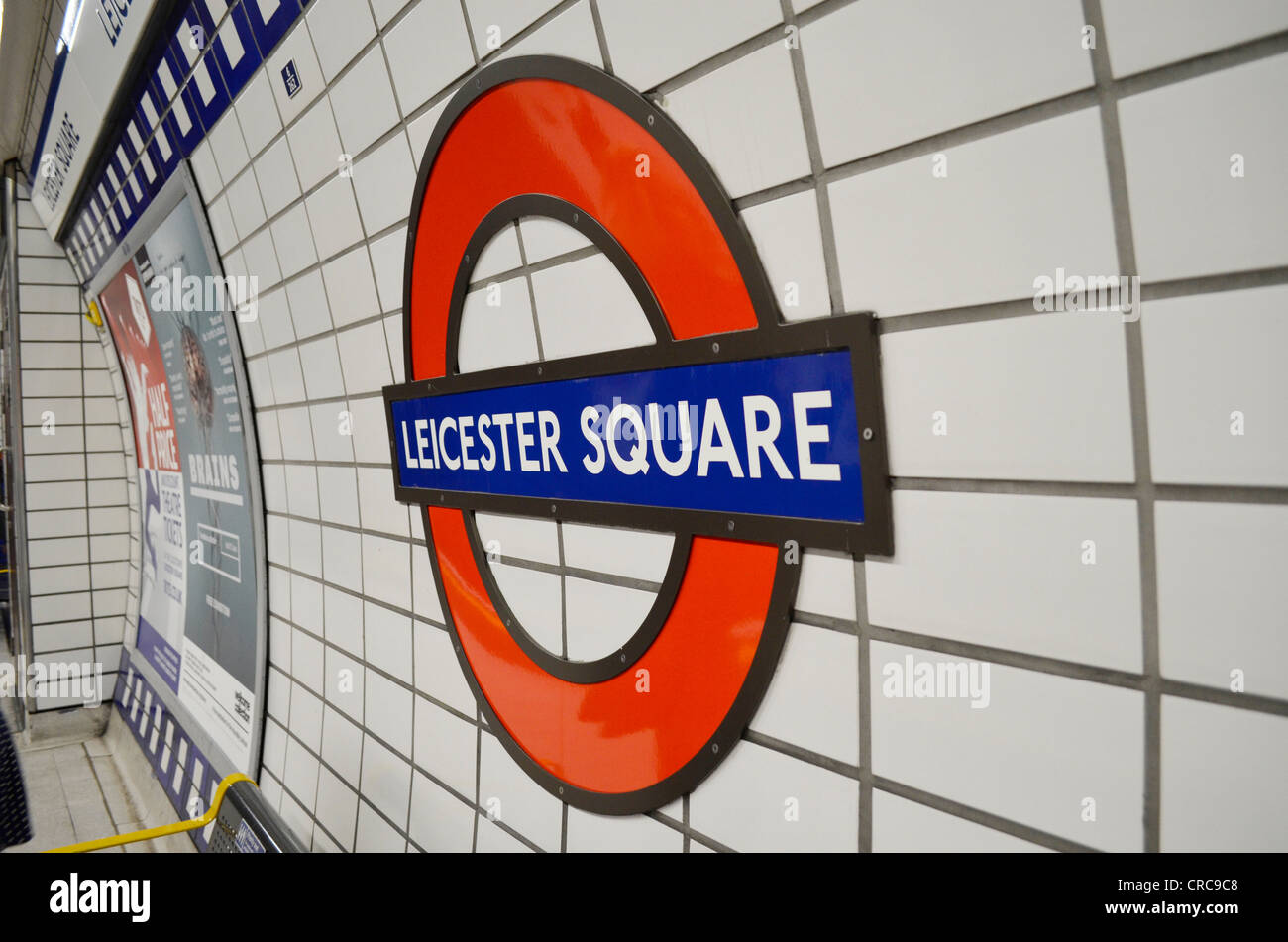 Leicester square underground station sign Stock Photo