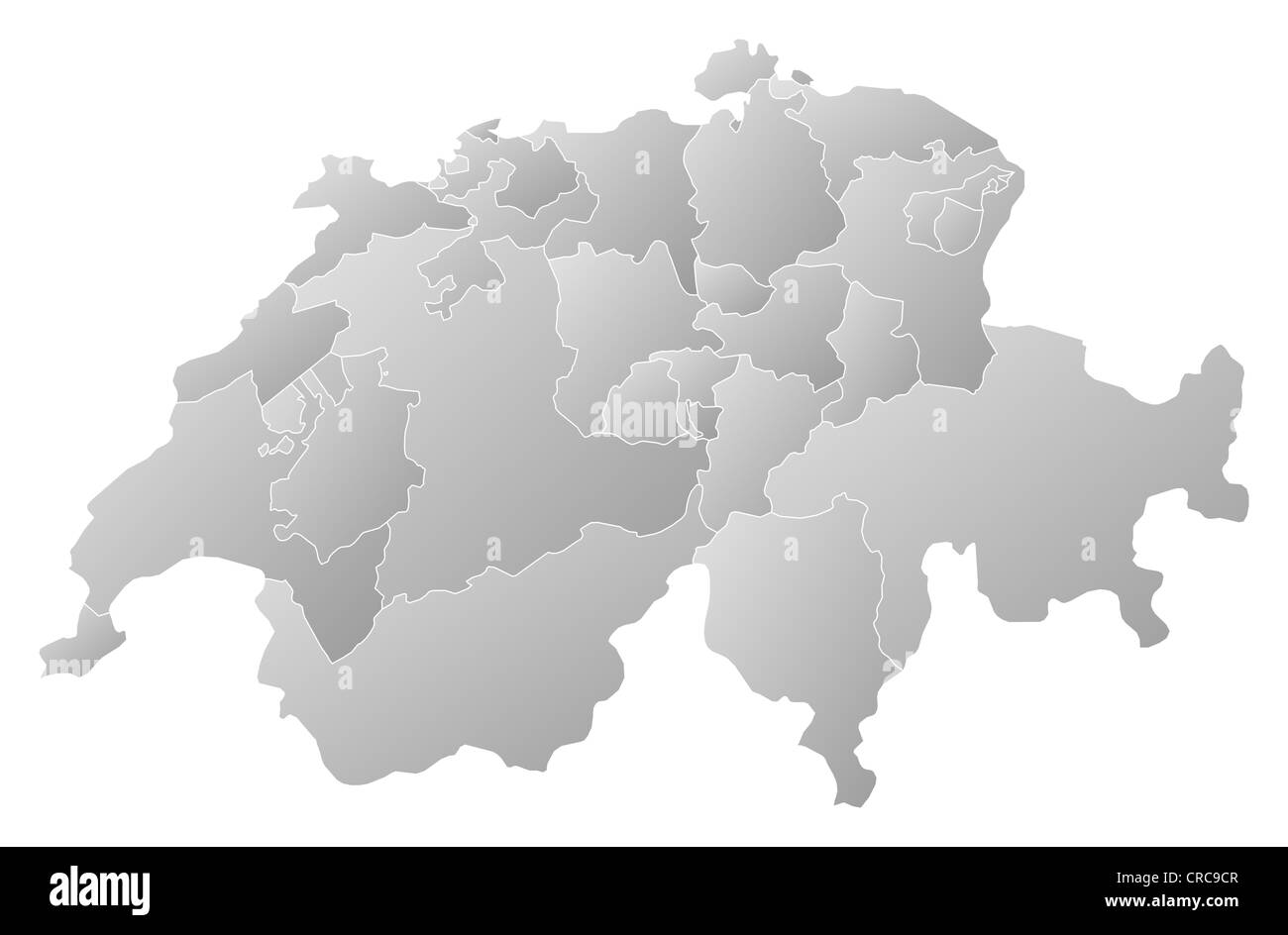 Political map of Swizerland with the several cantons. Stock Photo