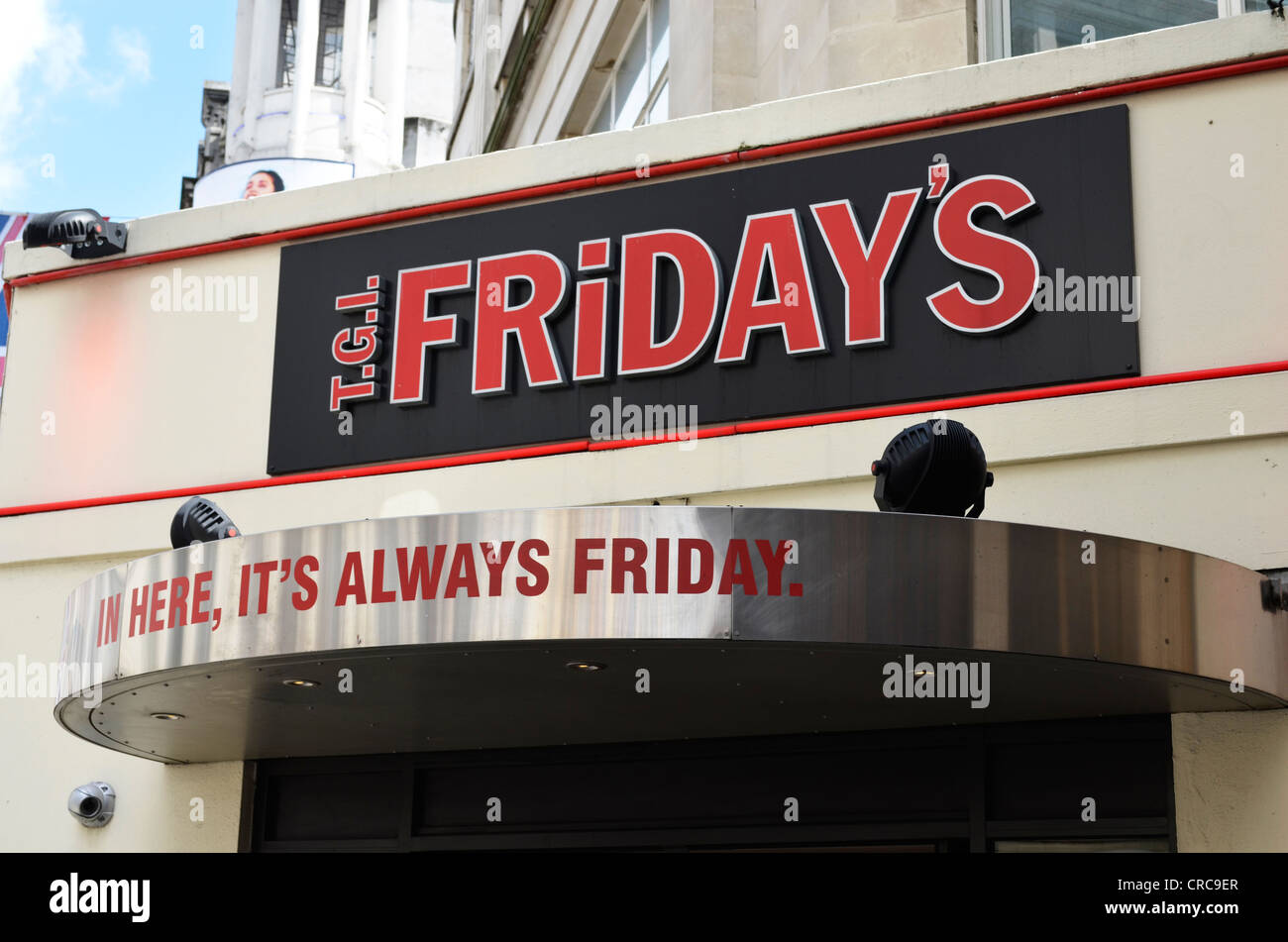 T.I.G Friday Sign Leicester Square London Stock Photo