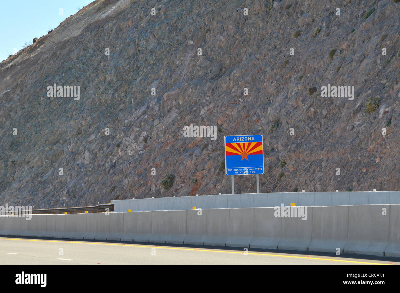 Arizona welcome sign State Line Hoover Dam Nevada Border Stock Photo