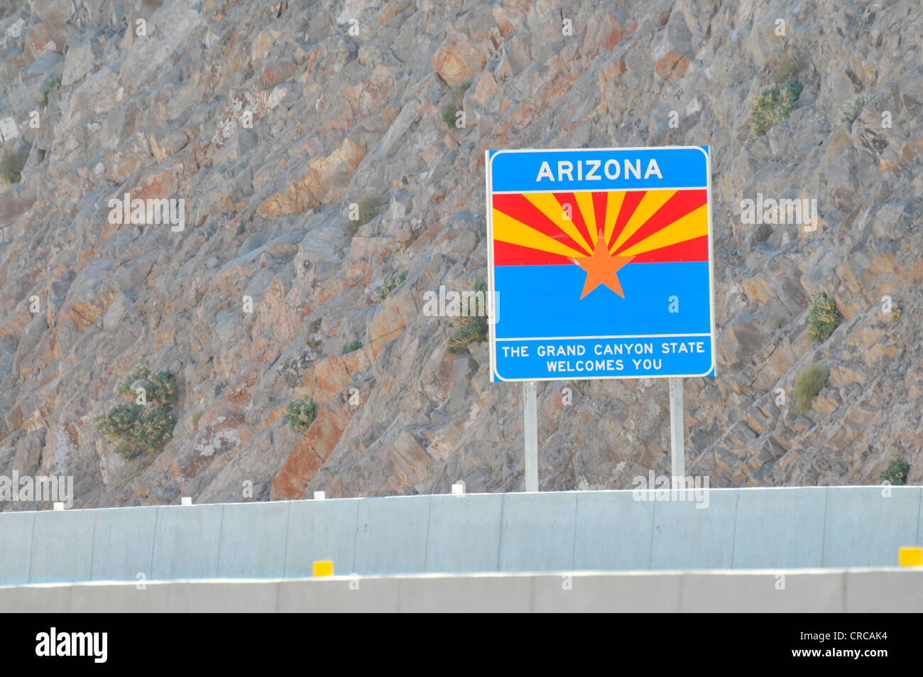 Arizona welcome sign State Line Hoover Dam Nevada Border Stock Photo