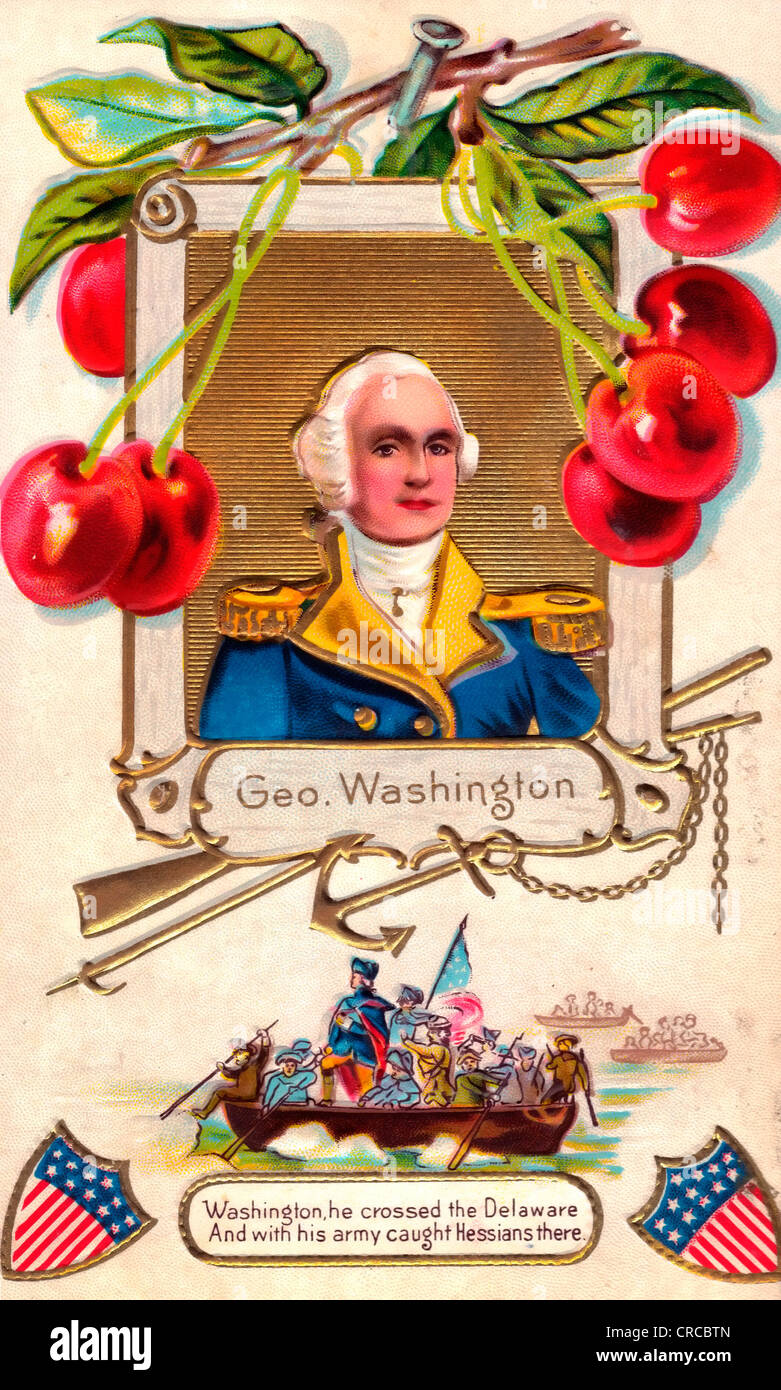 George Washington - Washington, he crossed the Delaware and with his army caught Hessians there - vintage post card Stock Photo