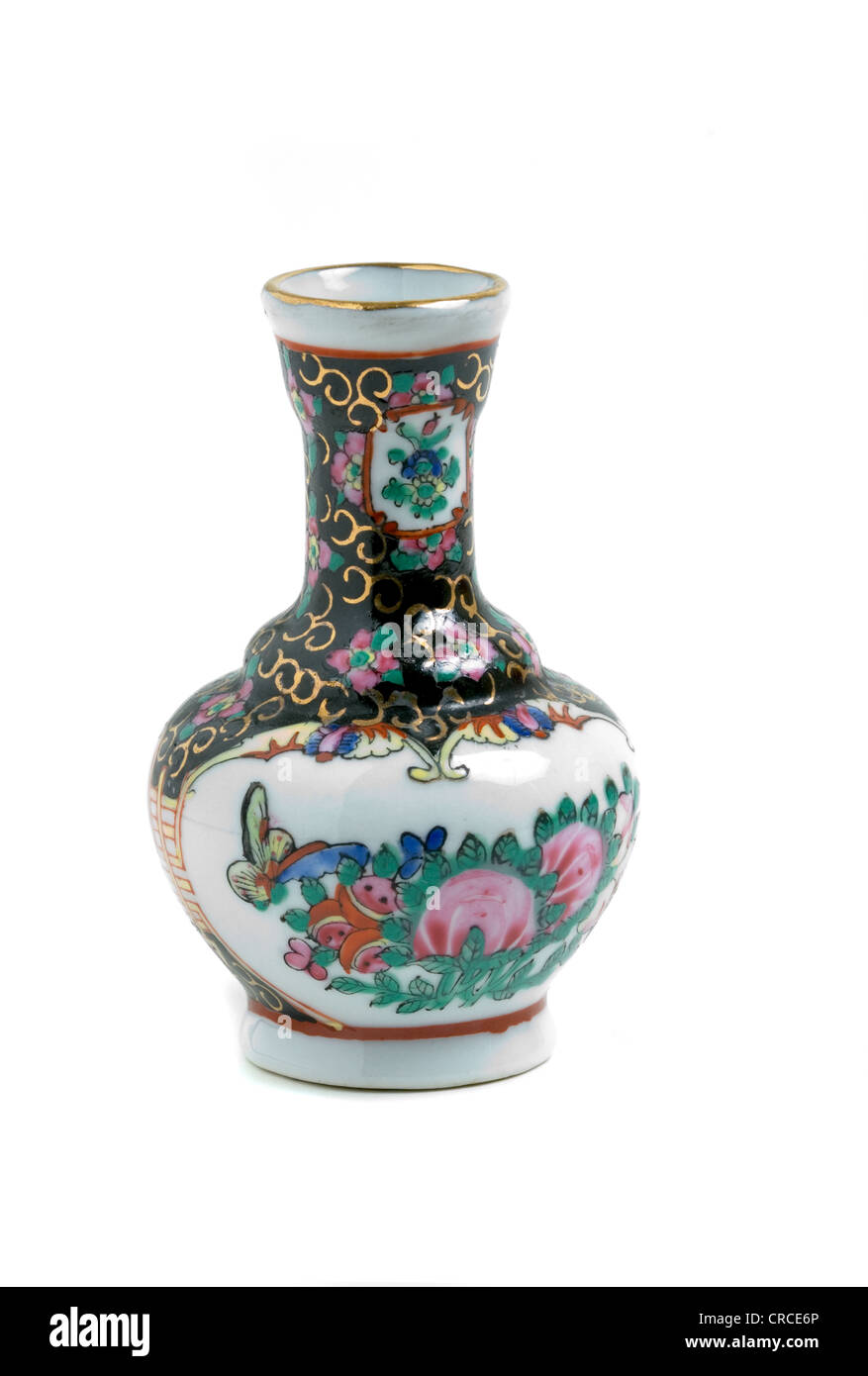 Small China Vase on white background in studio. Stock Photo