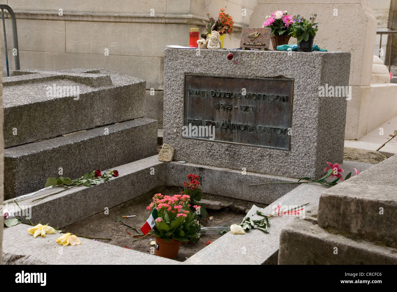 Grave of James Douglas Jim Morrison, frontman of the rock group 'The Doors', died in Paris on 3 July 1971 Stock Photo