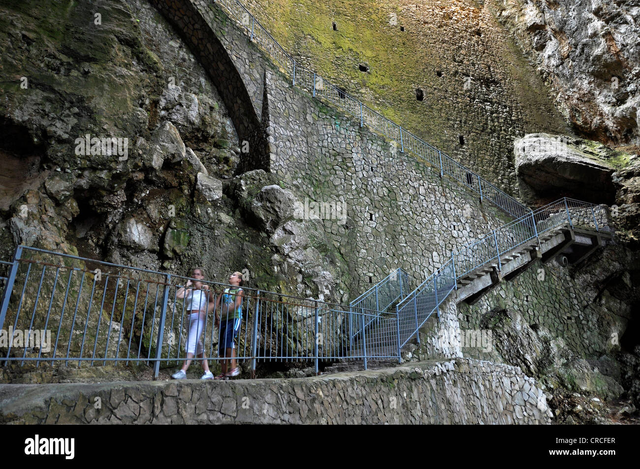 Steps in the karst cave, Grotta del Turco by the sea, Gaeta, Lazio, Italy, Europe Stock Photo