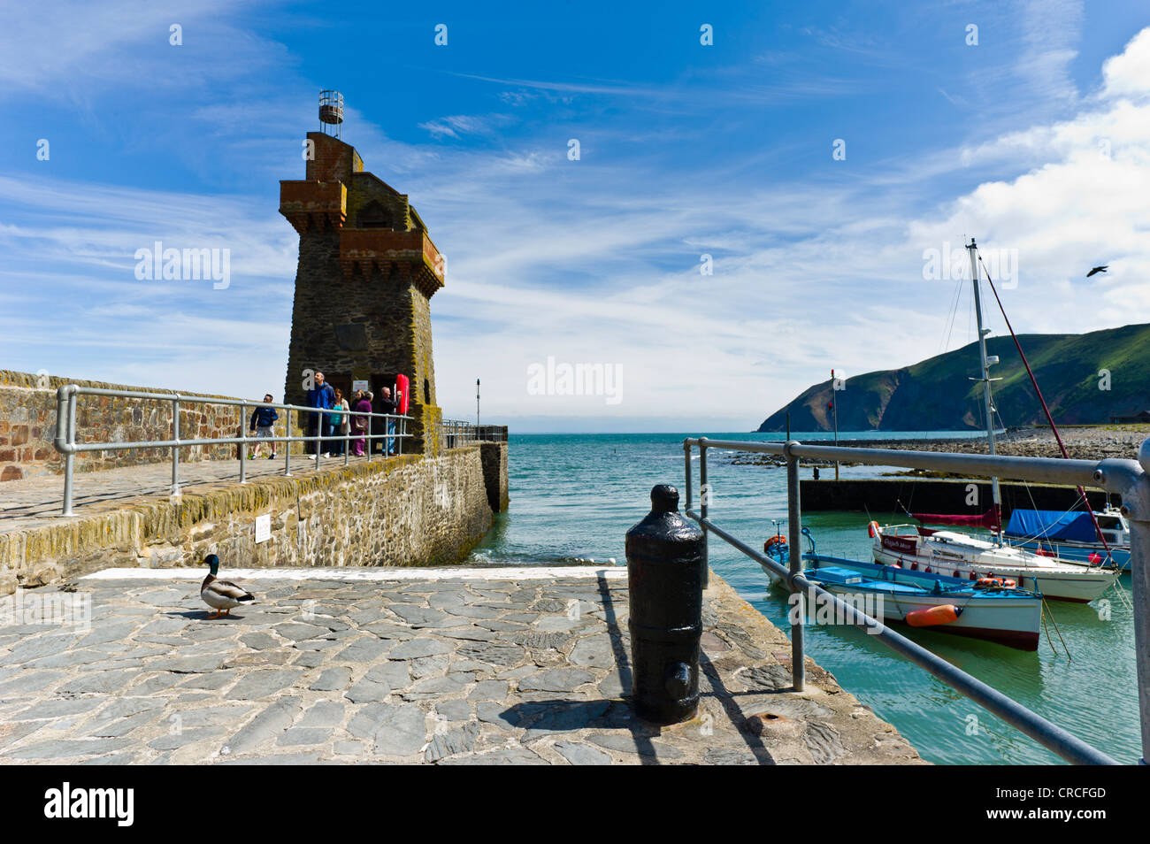 The Rhenish tower on the harbour wall at Lynmouth. Stock Photo