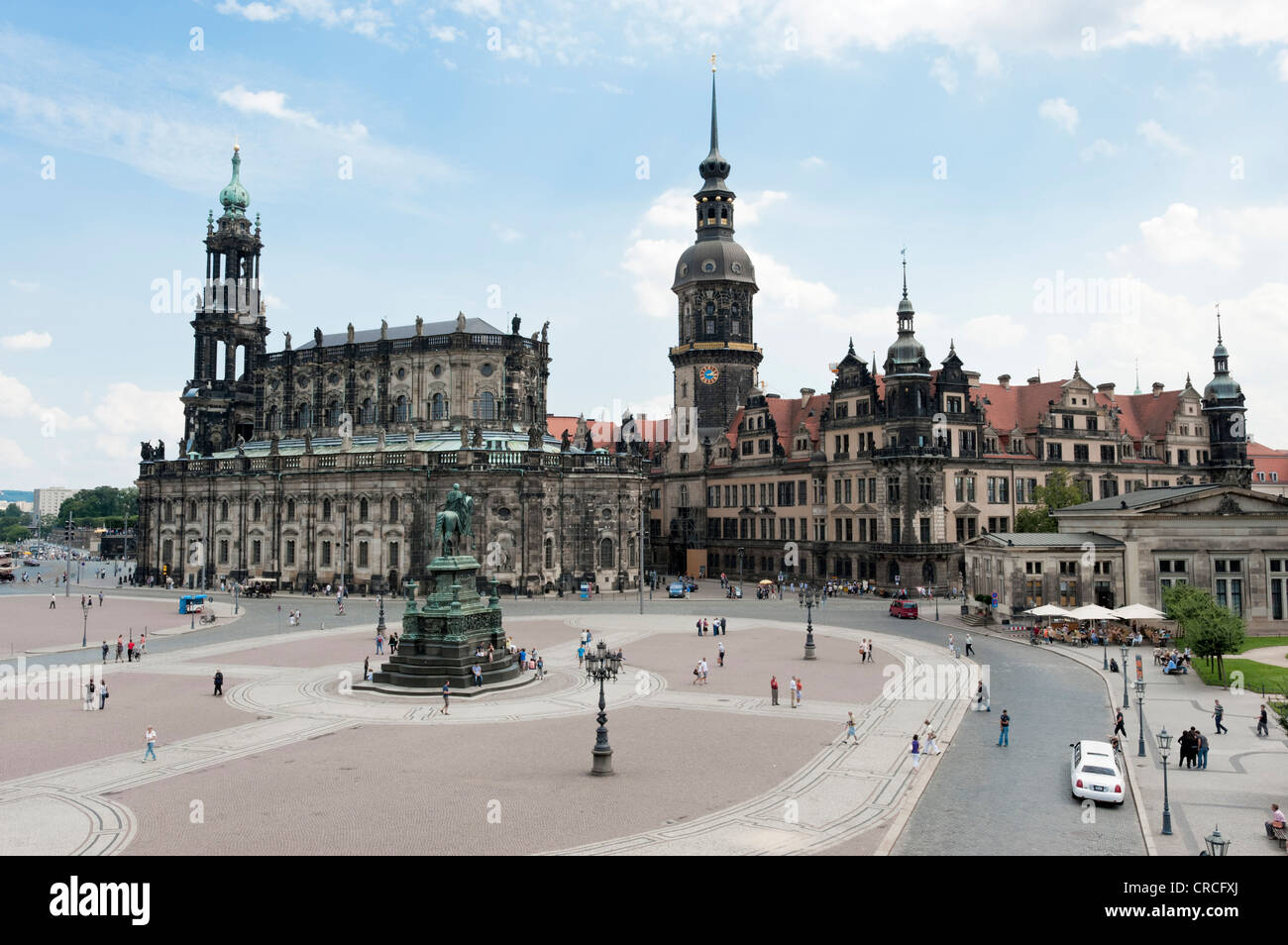 Theaterplatz theatre square with the Katholische Hofkirche church, left, and the  Castle, right, , Saxony Stock Photo