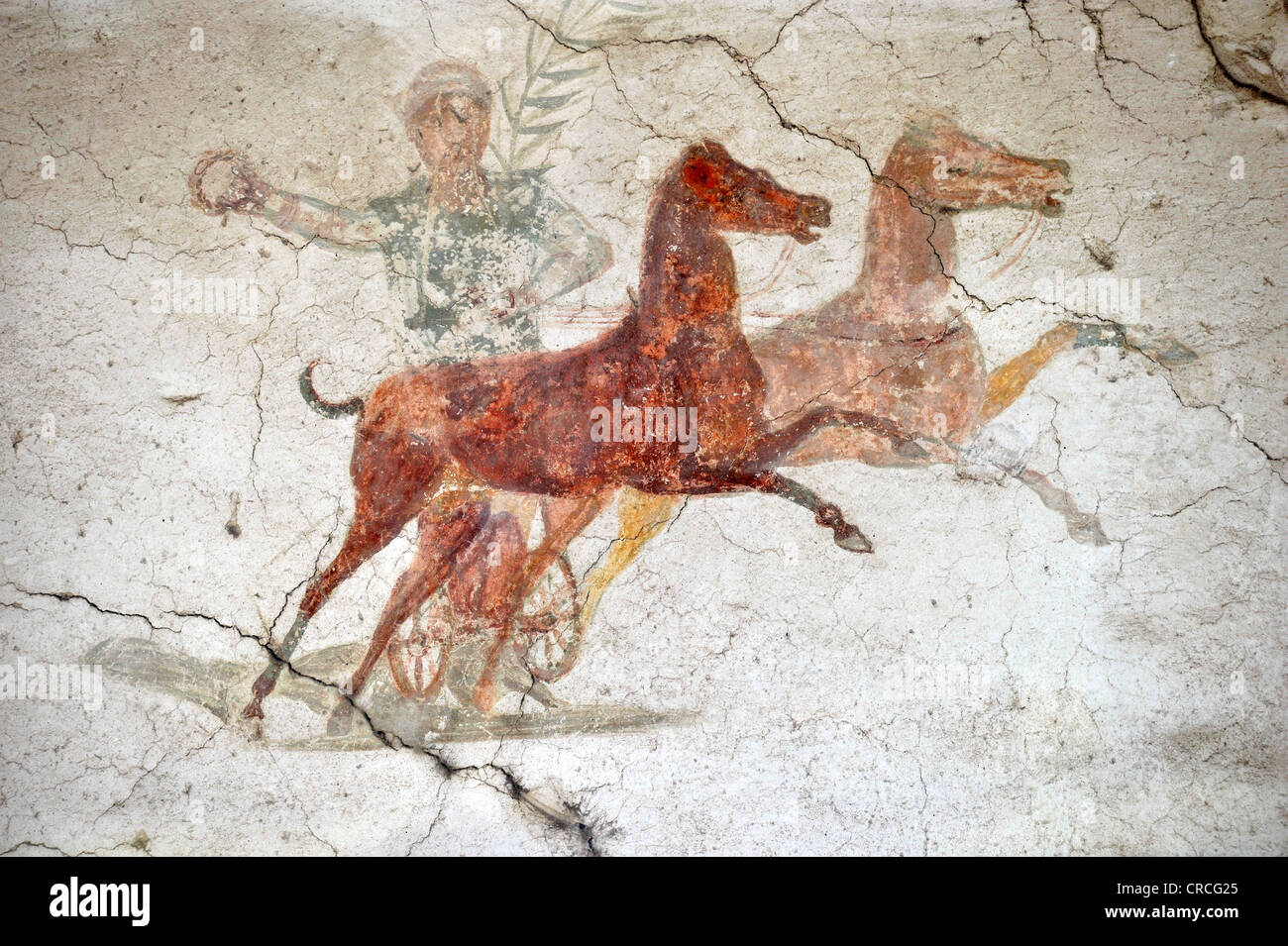 Fresco of a Roman emperor in a chariot, Ostia Antica archaeological ...