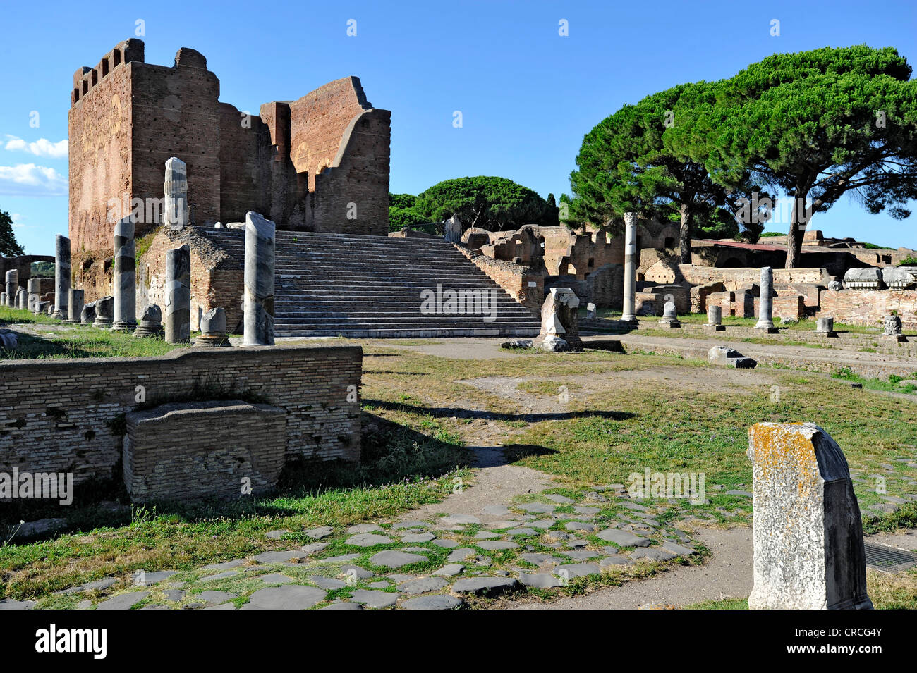 Main Temple of Jupiter, Juno and Minerva, Capitolium, Ostia Antica archaeological site, ancient port city of Rome, Lazio, Italy Stock Photo