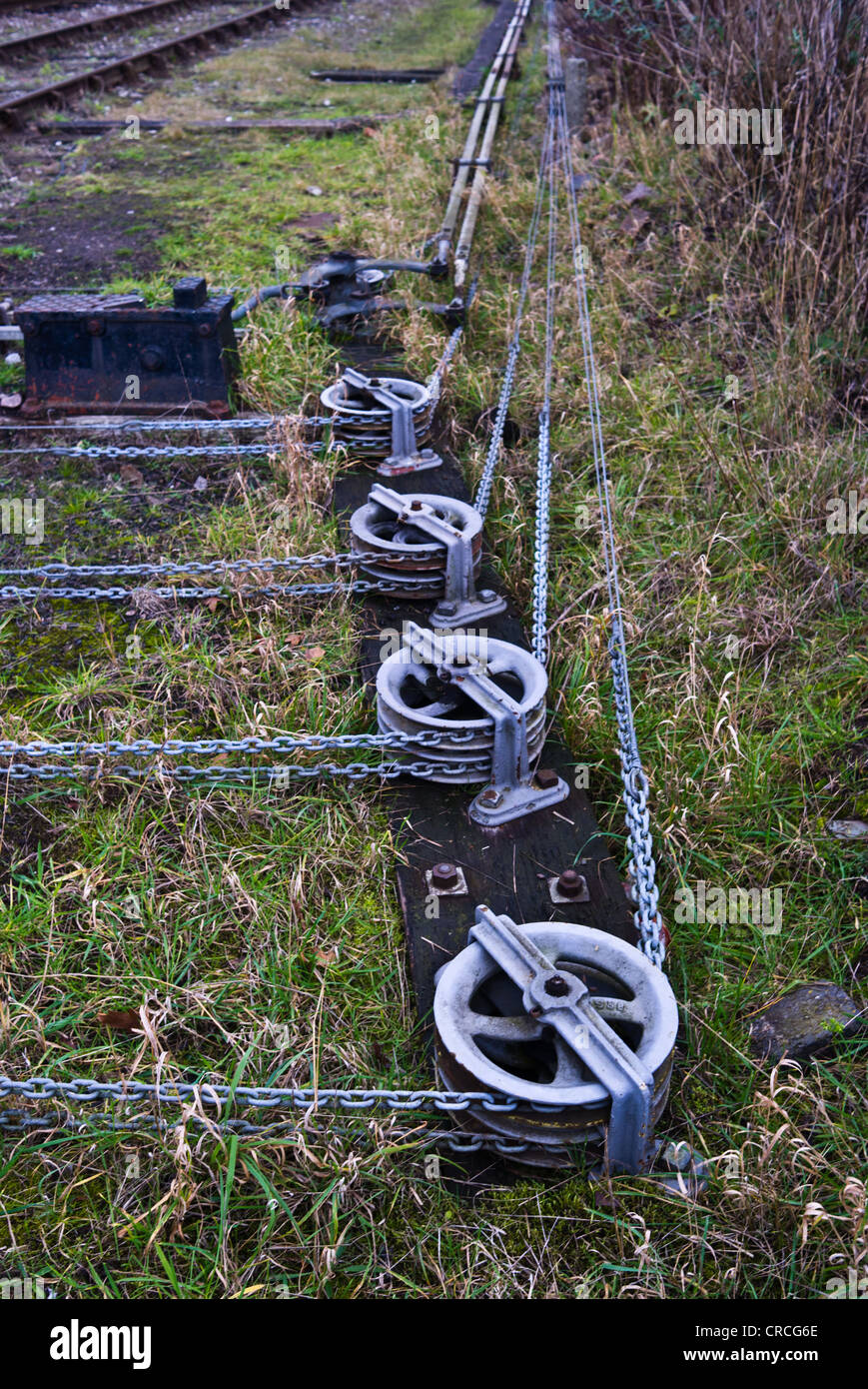 Pulleys and chains controlling signals on the Great Central Railway at