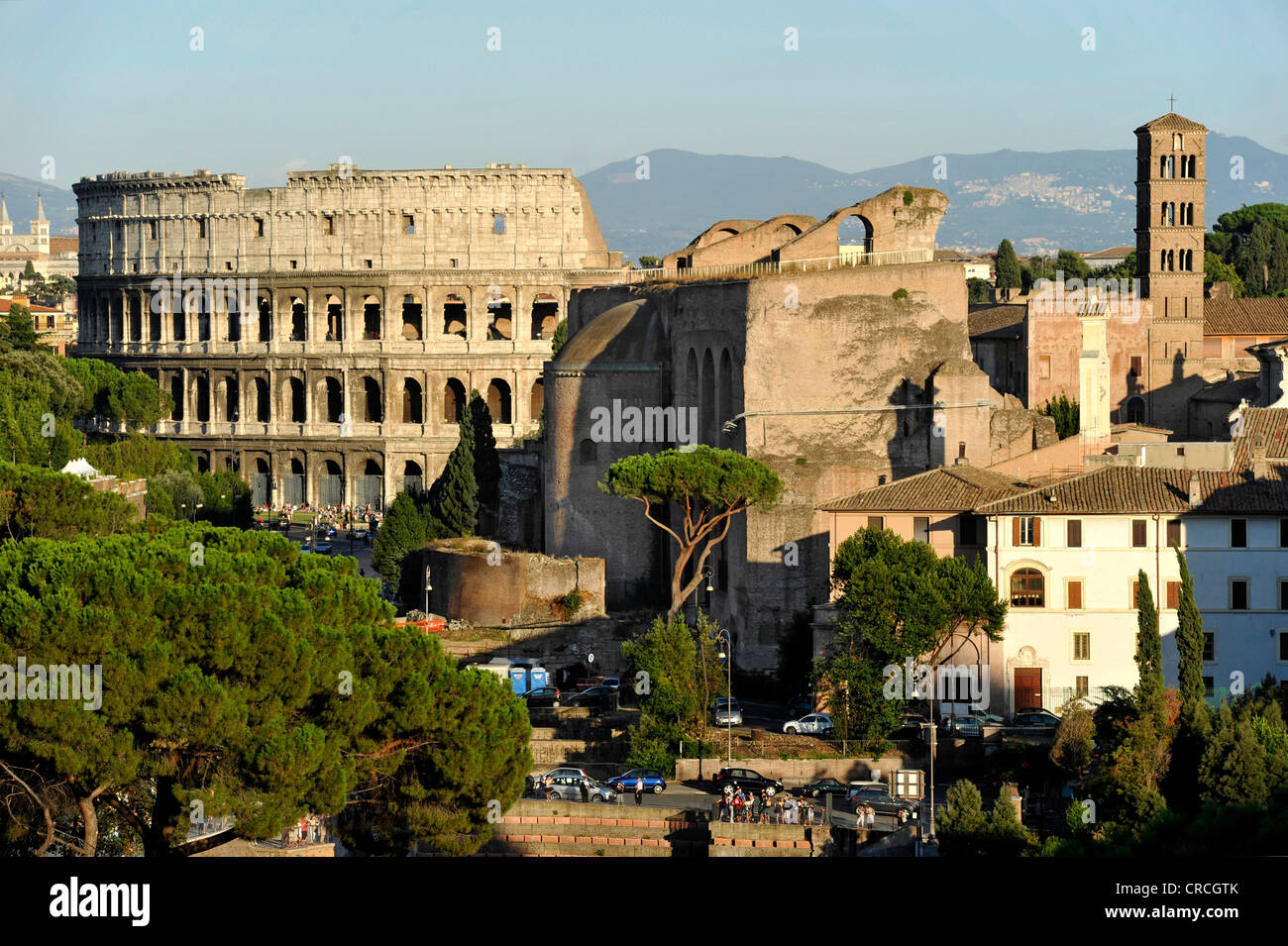 Colosseum, Basilica of Maxentius or Constantine, Church of Santa Francesca Romana, Roman Forum, Via dei Fori Imperiali, Rome Stock Photo