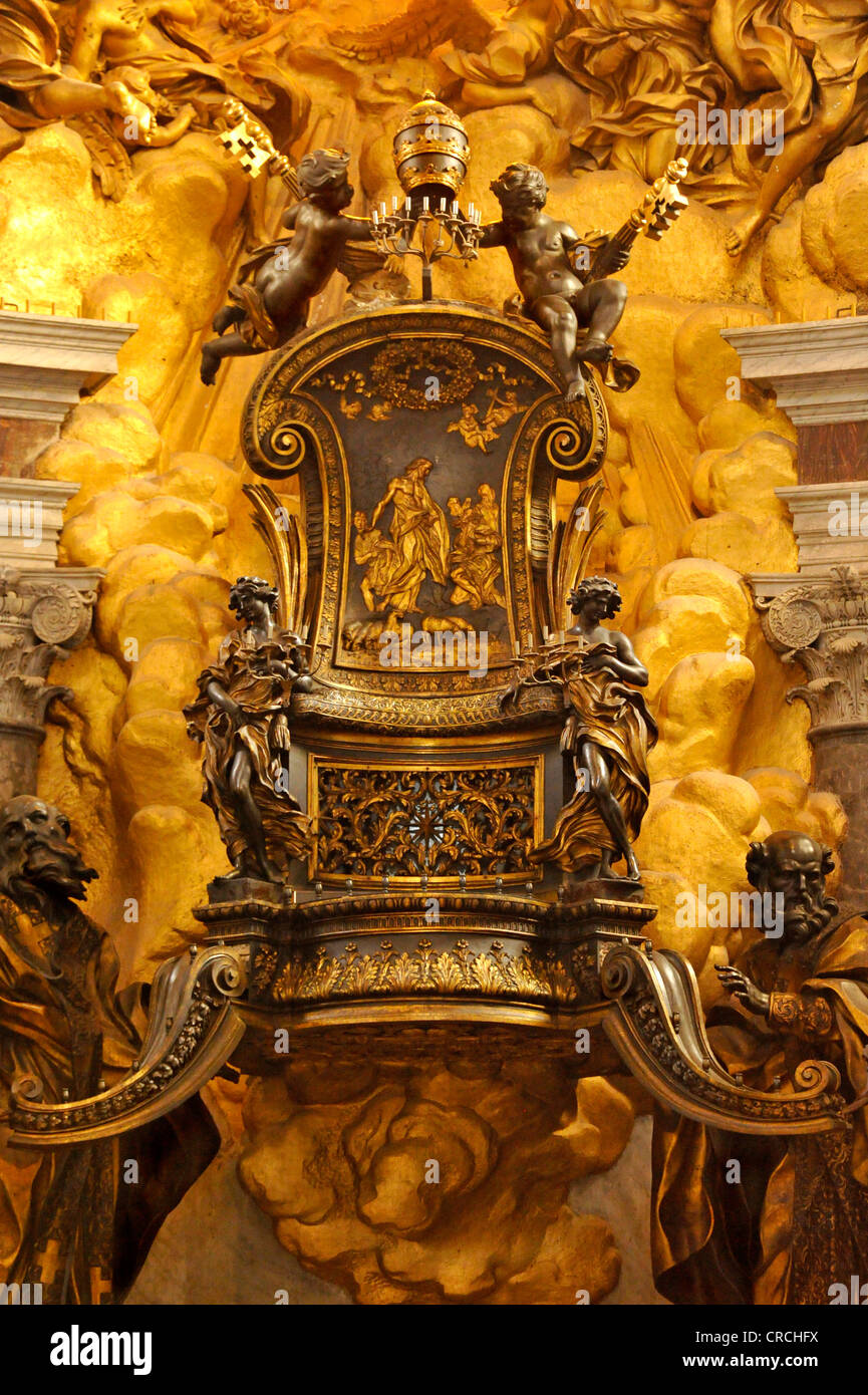 Cathedra Petri, Chair of Saint Peter by Bernini in the apse of St. Peter's Basilica, Vatican City, Rome, Lazio region, Italy Stock Photo