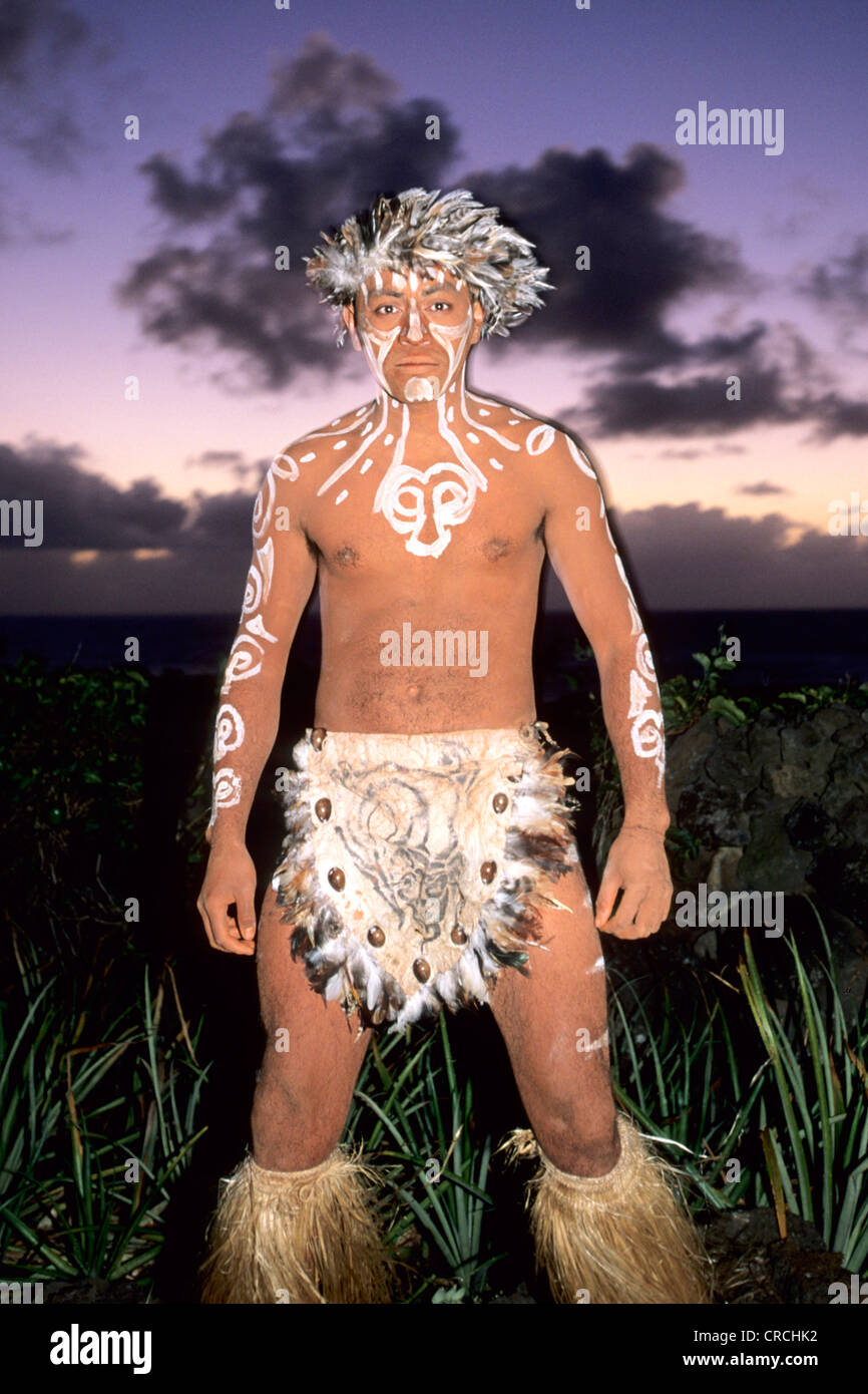 Native Dancer, Moais, Chile, Easter Island, Rano Raraku Stock Photo