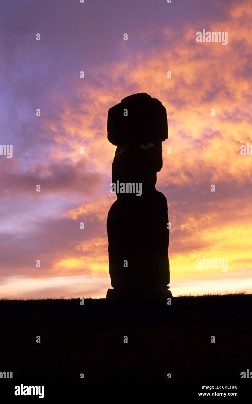 statue of Moais, Chile, Easter Island, Rano Raraku Stock Photo