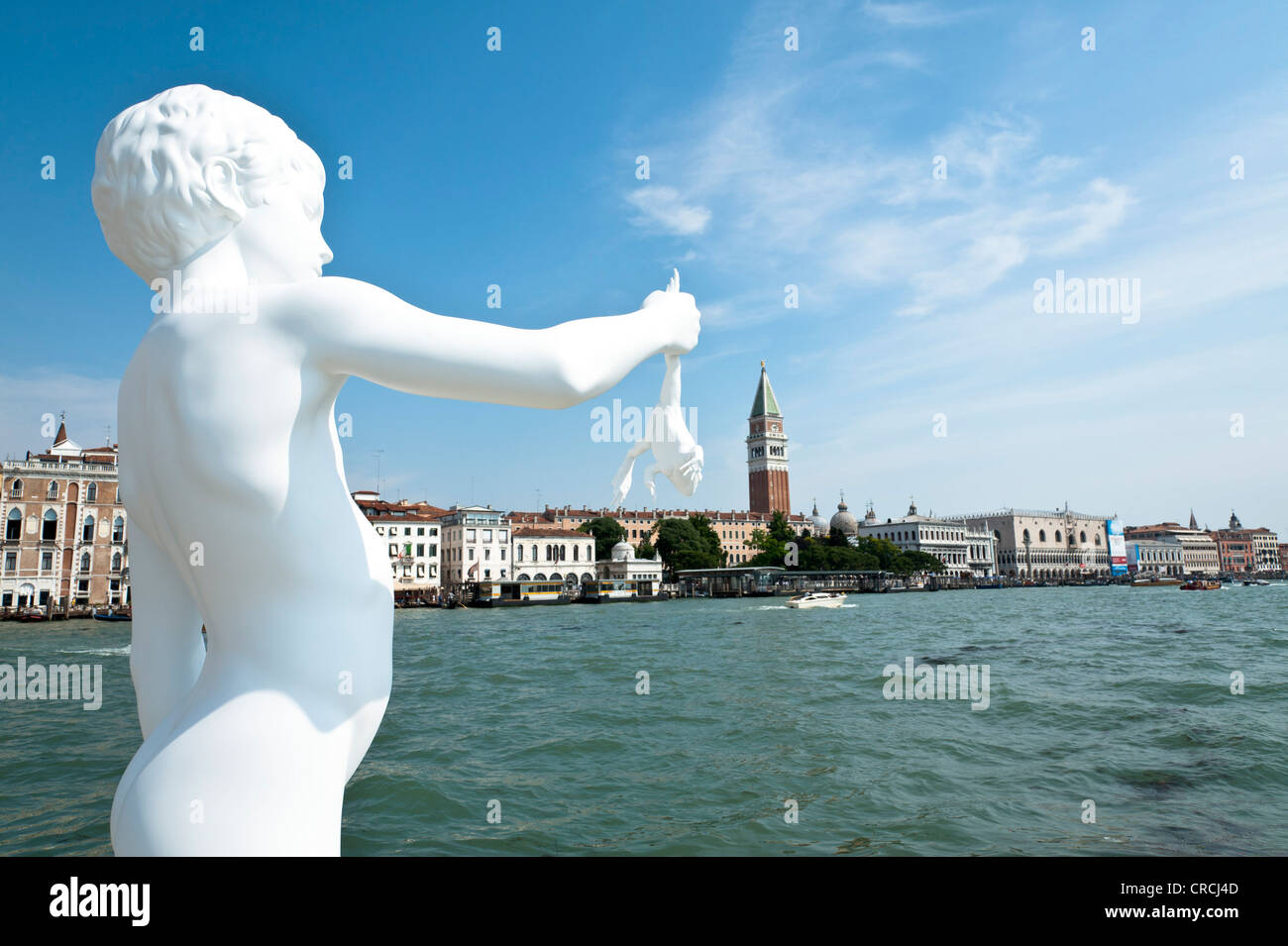 Punta della Dogana, statue of a boy holding a frog by Charles Ray, an American artist, Venice, Italy, Europe Stock Photo