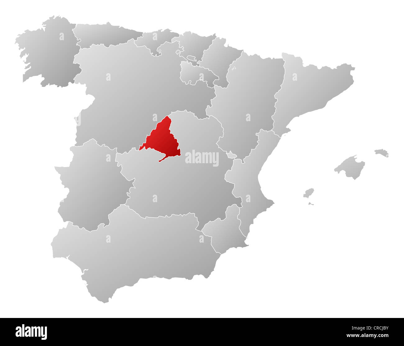 Political map of Spain with the several regions where Madrid is ...