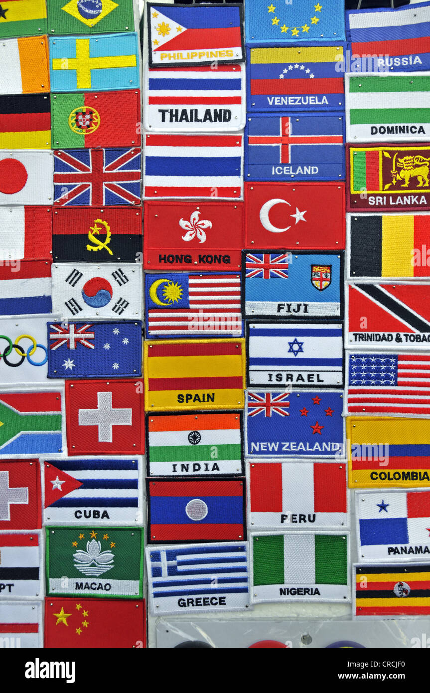 national flags as patches, Thailand, Bangkok Stock Photo