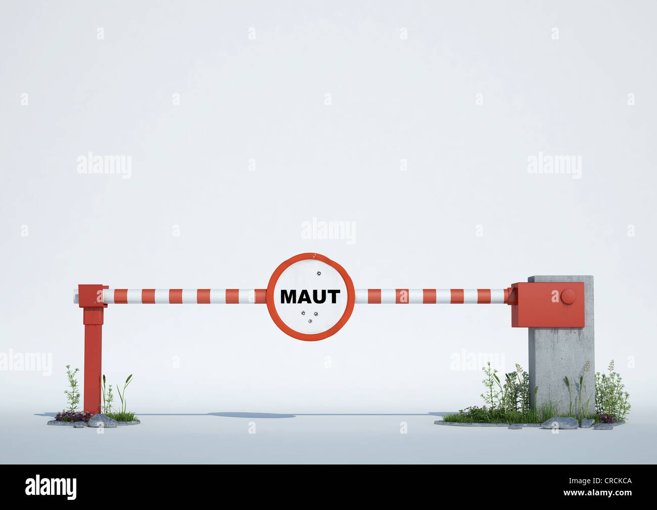 Barrier with sign 'Maut', German for 'toll', symbolic image for toll Stock Photo