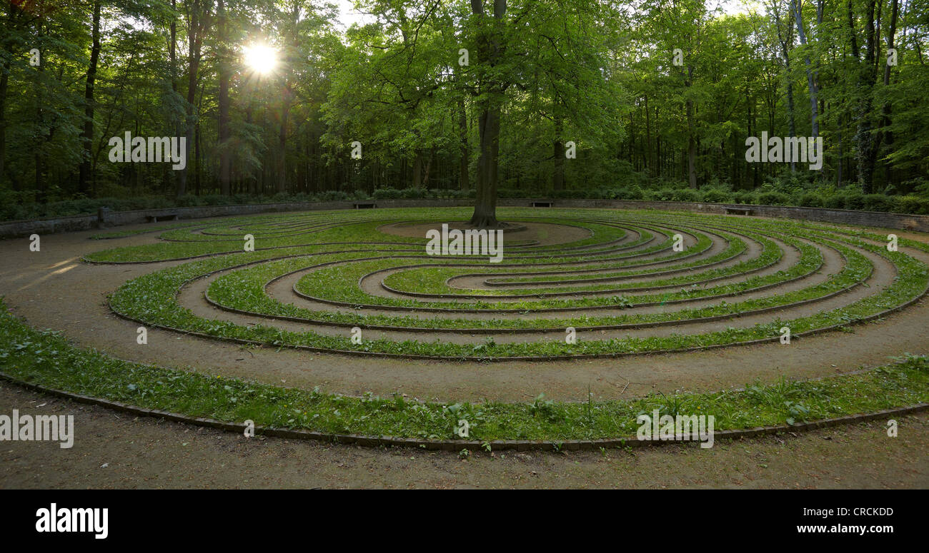 Historic turf labyrinth 'Das Rad', or The Wheel, Eilenriede, Hanover, Lower Saxony, Germany, Europe Stock Photo