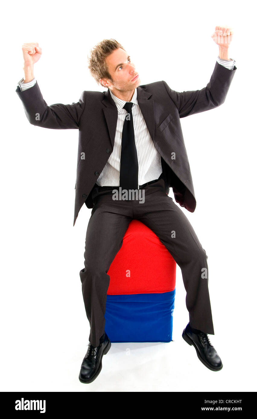young businessman cheering Stock Photo - Alamy