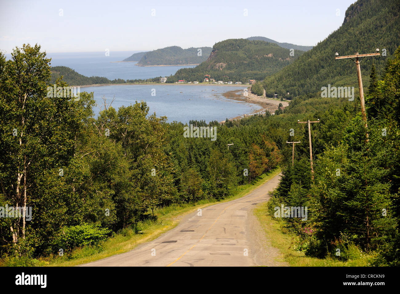 Coastal road along the St. Lawrence River, Gaspe Peninsula, Gaspésie, Quebec, Canada Stock Photo