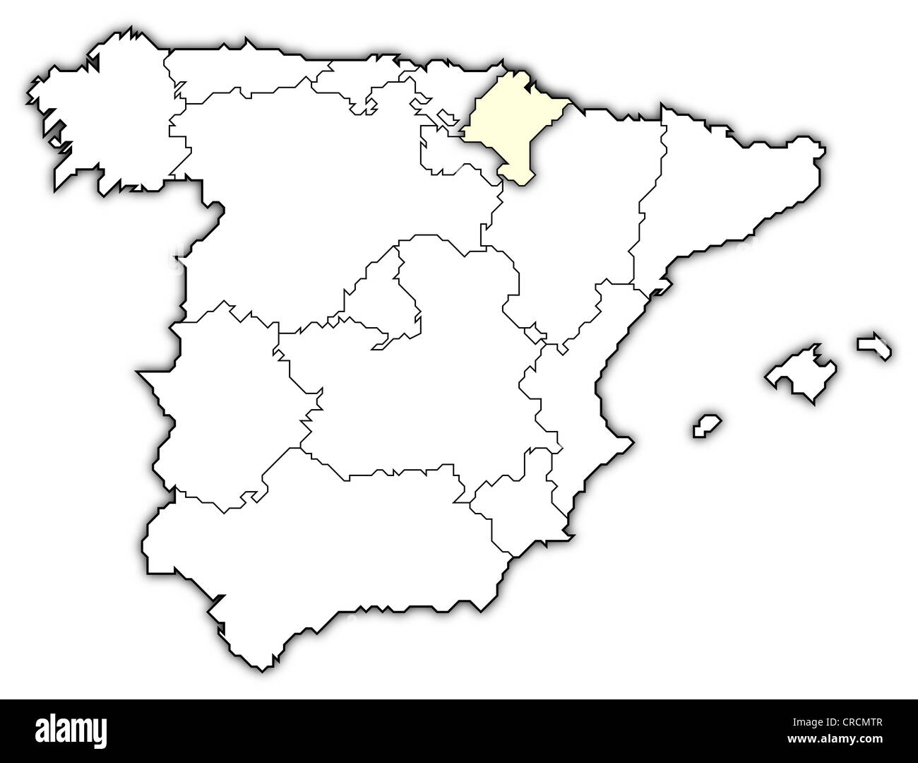 Political map of Spain with the several regions where Navarre is