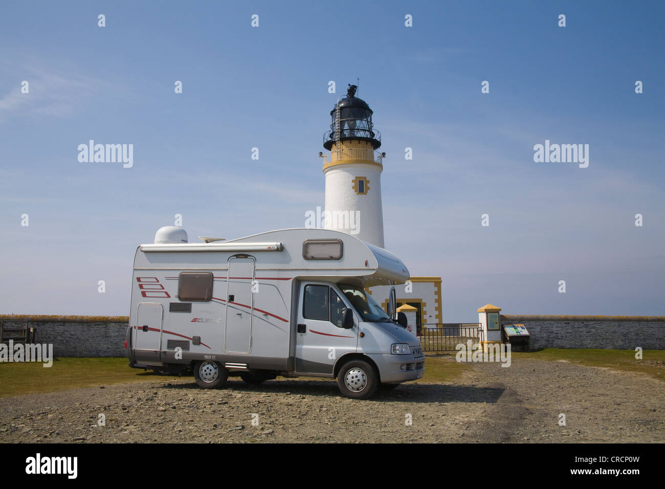 Westray Orkney Island May Motorhome parked at Noup Head Lighthouse Stock Photo