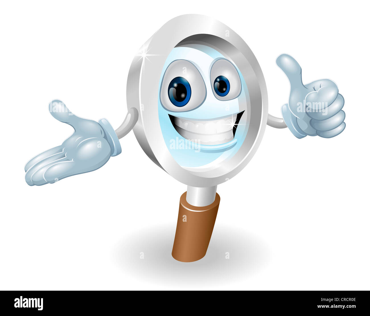 Search magnifying glass character illustration, he'll help you find anything you need. Stock Photo