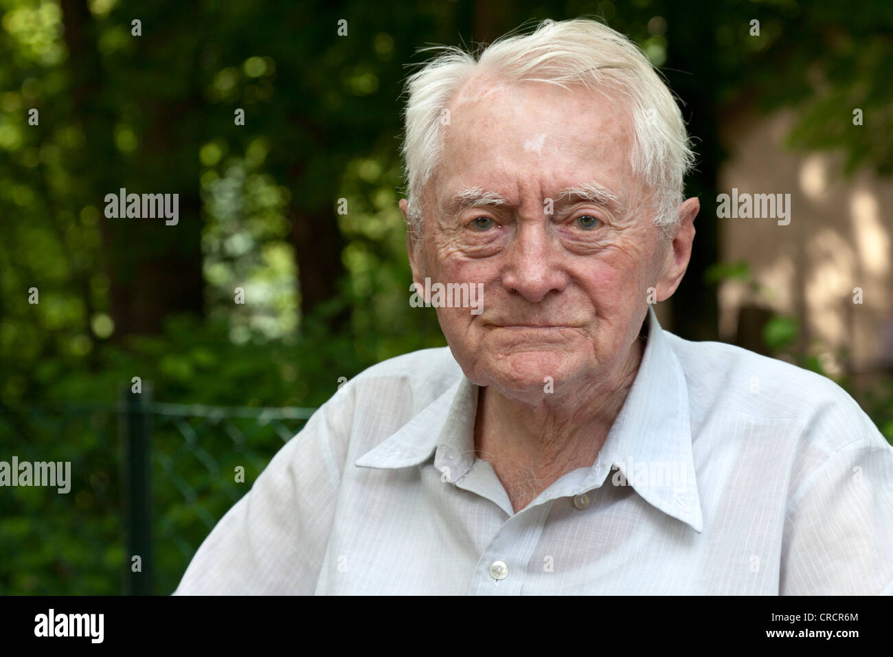 Portrait of a friendly old man, 88 years, white hair, in a garden, nursing home, retirement home, Berlin, Germany, Europe Stock Photo