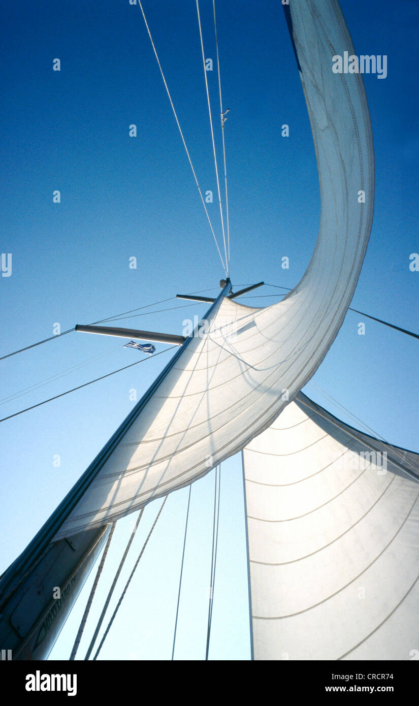 sail blowing in the wind, Greece, Cyclades, Paros Stock Photo Alamy