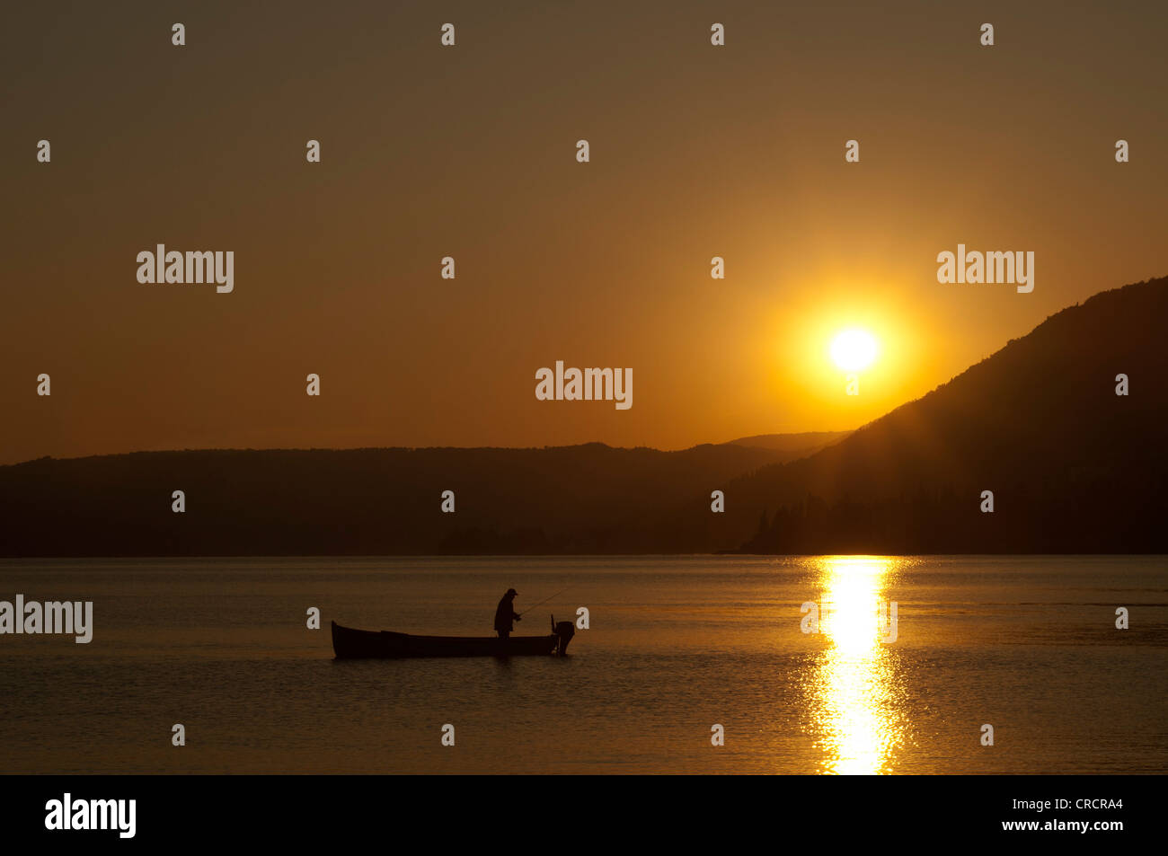 Fisherman on Lake Garda, Toscolano-Maderno, Lake Garda, Lombardy, Italy, Europe Stock Photo